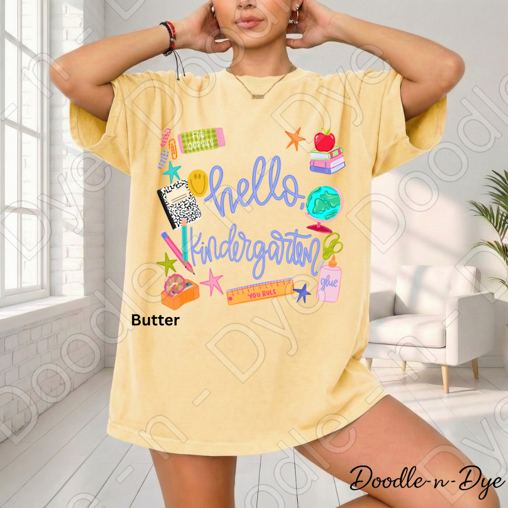 Hello Kindergarten Teacher Shirt – Comfort Colors Back to School Kindergarten Teacher Tee for Educators
