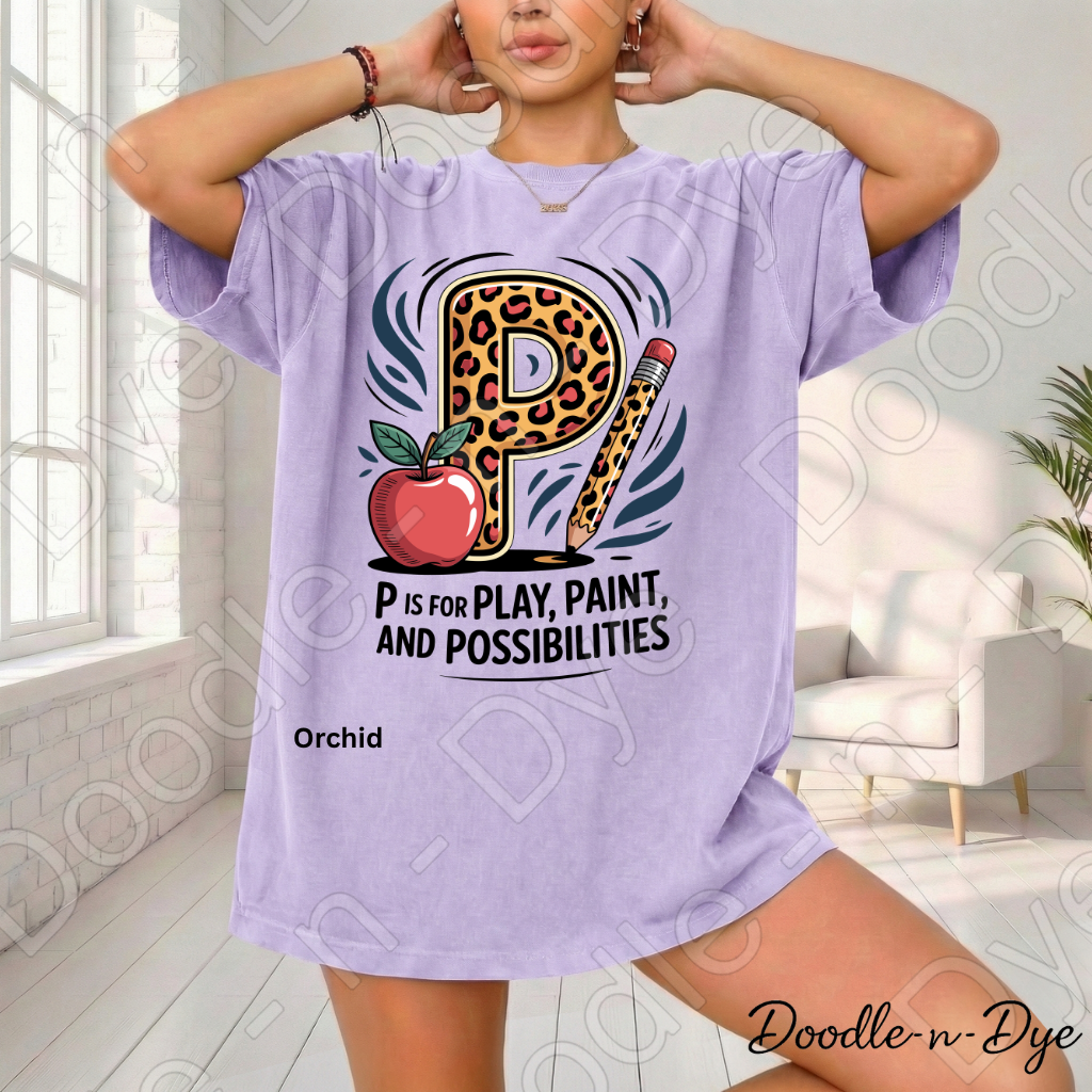 Pre-K Teacher Shirt – P Is for Play Paint and Possibilities Tee | Comfort Colors Preschool Teacher Shirt