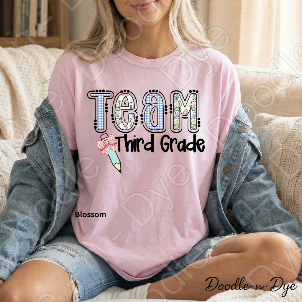Third Grade Teacher Shirt, Team Third Grade Teacher Comfort Colors Tee, Doodle-n-Dye Original Design, Teacher Team Shirt, Back to School Teacher Gift