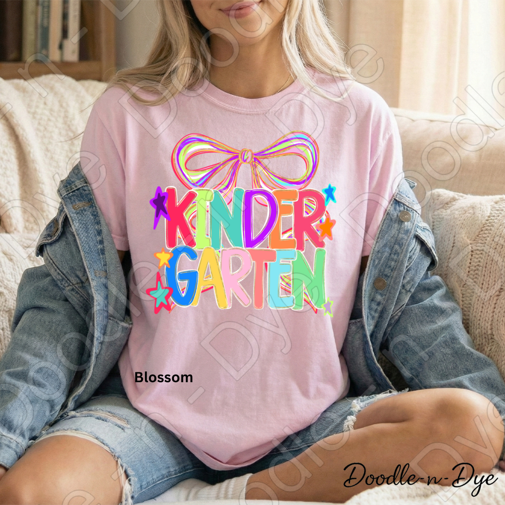 Kindergarten Teacher Coquette Bow Tee, Grade Level Comfort Colors Back to School Teacher Shirt