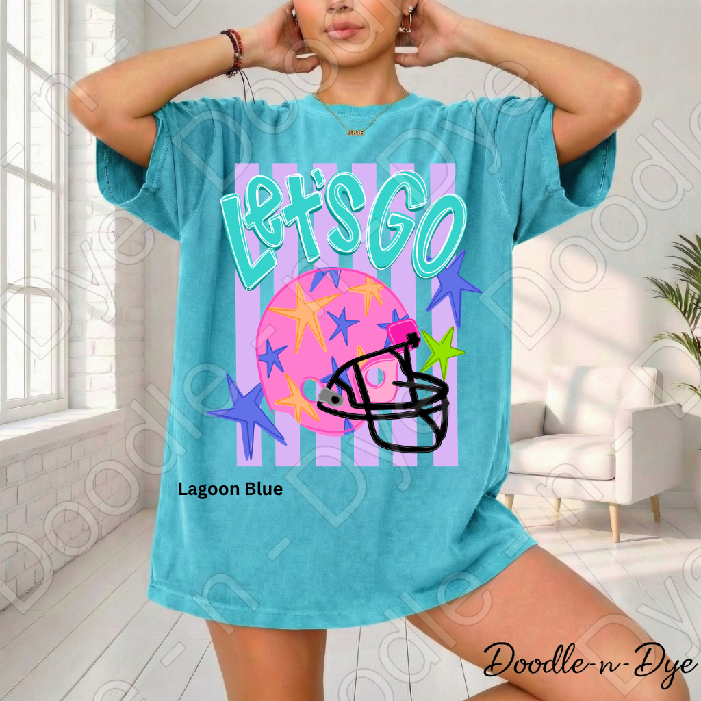 Let’s Go Comfort Colors Tee, Football Spirit Shirt for Women, Cute Game Day Outfit Idea, Colorful Football Helmet Tee, School Spirit and Sports Mom Shirt