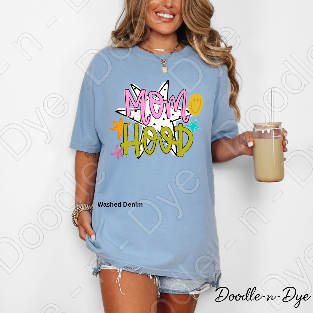 Mom Hood Comfort Colors Tee, Cute Mom Life Shirt for Everyday Wear, Trendy Motherhood Graphic Tee, Fun Mom Outfit Idea, Colorful Mom Life Shirt, Gift for Mom, Gift for Her