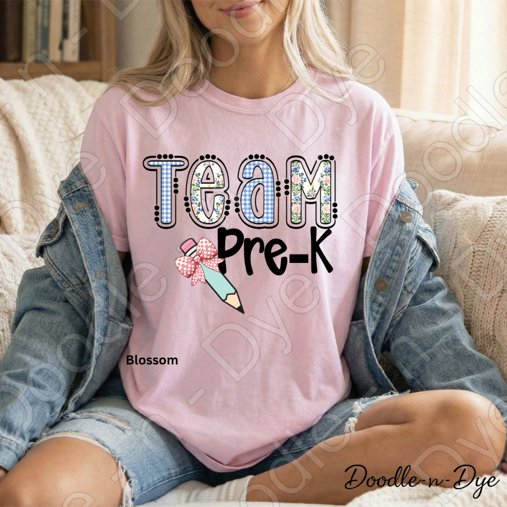Pre-K Teacher Shirt, Team Pre-K Comfort Colors Tee, Doodle-n-Dye Original Design, Grade Level Team Shirt, Back to School Teacher Gift