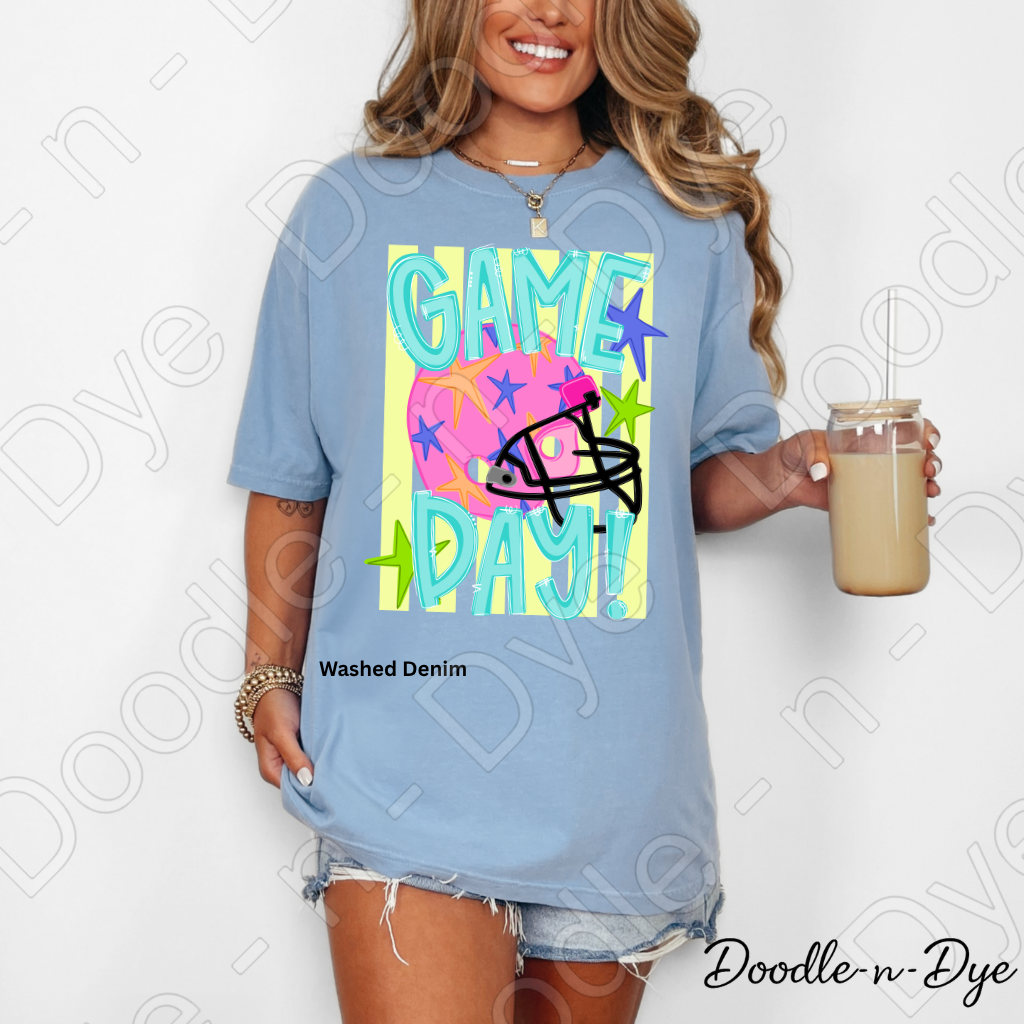 Game Day Comfort Colors Tee, Football Spirit Shirt for Women, Cute Game Day Outfit Idea, Colorful Football Helmet Tee, School Spirit and Sports Mom Shirt, Gift for Her