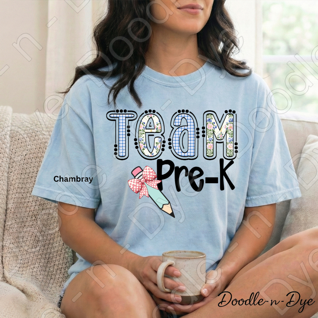 Pre-K Teacher Shirt, Team Pre-K Comfort Colors Tee, Doodle-n-Dye Original Design, Grade Level Team Shirt, Back to School Teacher Gift