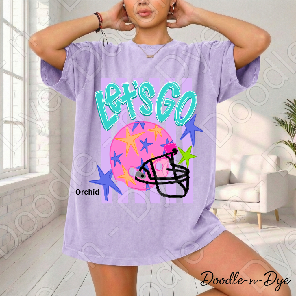 Let’s Go Comfort Colors Tee, Football Spirit Shirt for Women, Cute Game Day Outfit Idea, Colorful Football Helmet Tee, School Spirit and Sports Mom Shirt