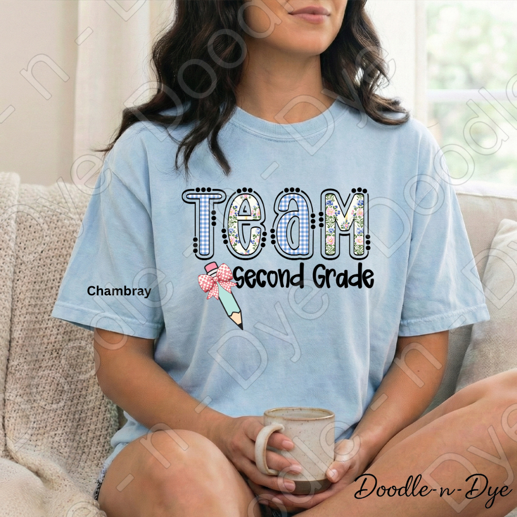 Second Grade Teacher Shirt, Team Second Grade Comfort Colors Tee, Doodle-n-Dye Original Design, Grade Level Teacher Shirt, Back to School Teacher Gift
