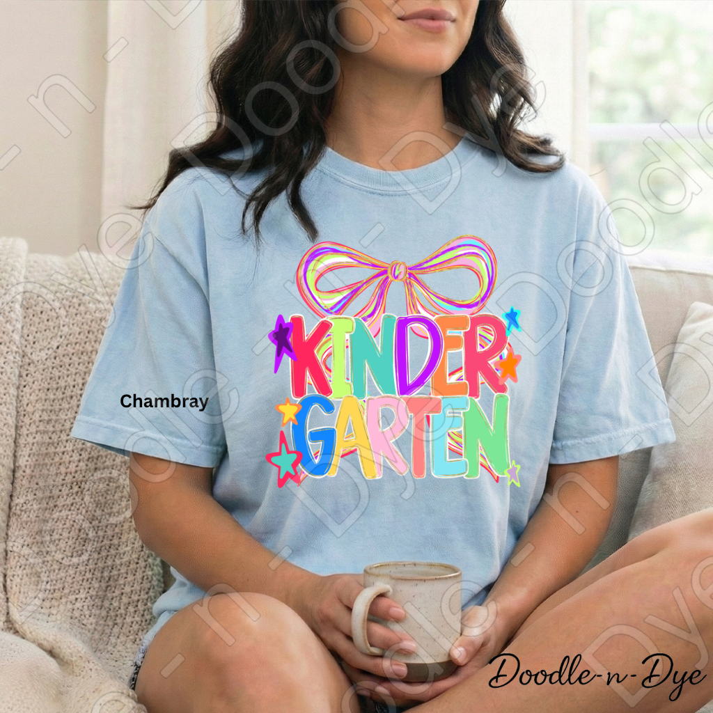 Kindergarten Teacher Coquette Bow Tee, Grade Level Comfort Colors Back to School Teacher Shirt