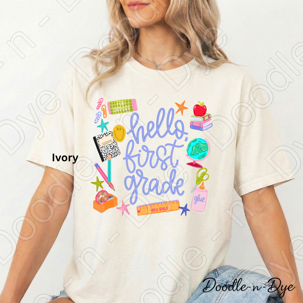 Hello First Grade Teacher Shirt – Comfort Colors Back to School First Grade Teacher Tee for Educators