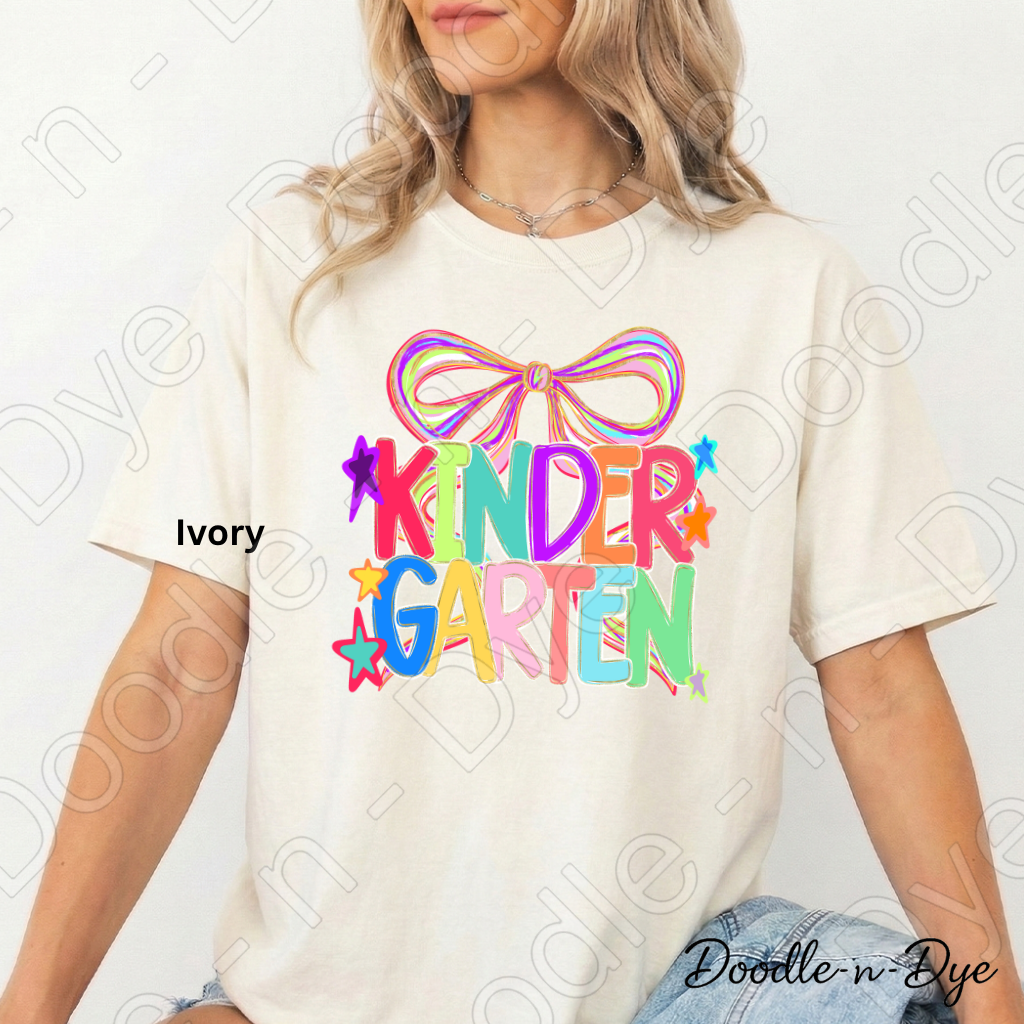 Kindergarten Teacher Coquette Bow Tee, Grade Level Comfort Colors Back to School Teacher Shirt
