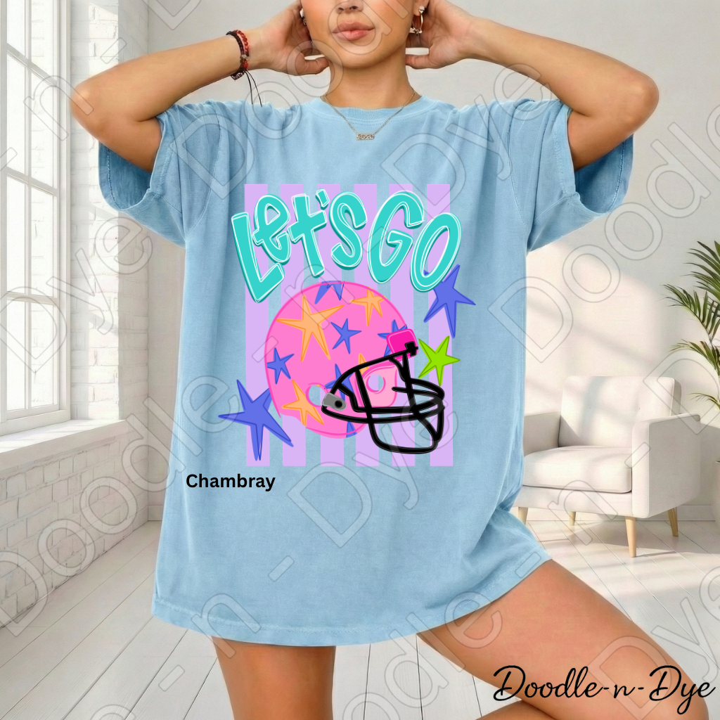 Let’s Go Comfort Colors Tee, Football Spirit Shirt for Women, Cute Game Day Outfit Idea, Colorful Football Helmet Tee, School Spirit and Sports Mom Shirt