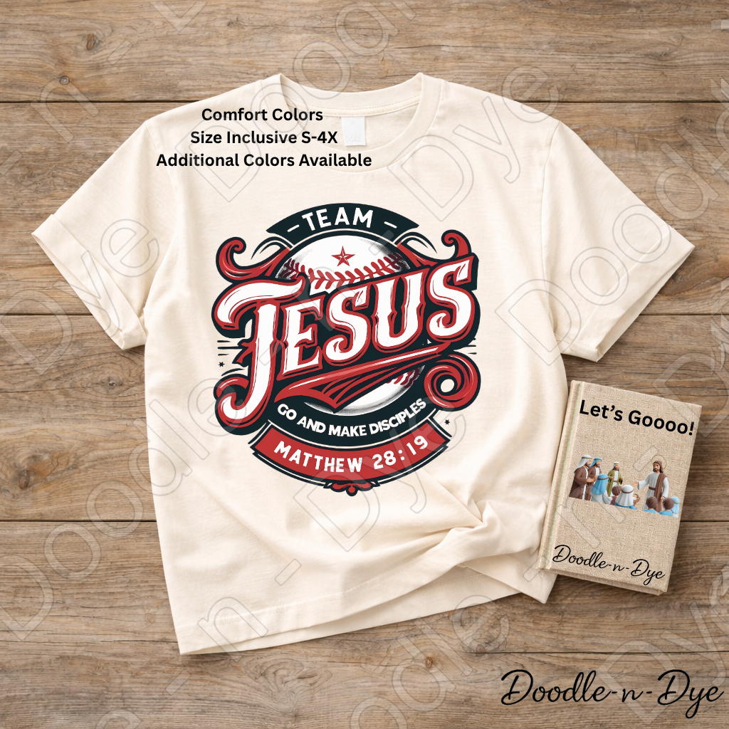 Team Jesus Comfort Colors Tee, Go and Make Disciples Shirt, Faith-Based T Shirt, Christian Baseball T-Shirt, Bible Verse Matthew 28:19 Tee