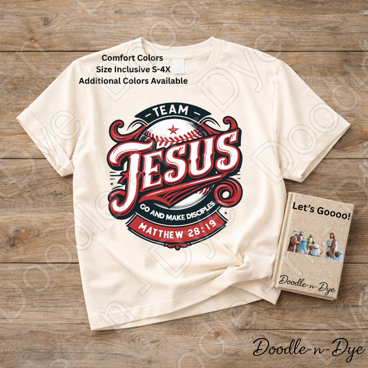 Team Jesus Comfort Colors Tee, Go and Make Disciples Shirt, Faith-Based T Shirt, Christian Baseball T-Shirt, Bible Verse Matthew 28:19 Tee