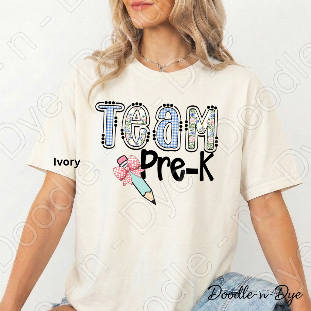 Pre-K Teacher Shirt, Team Pre-K Comfort Colors Tee, Doodle-n-Dye Original Design, Grade Level Team Shirt, Back to School Teacher Gift