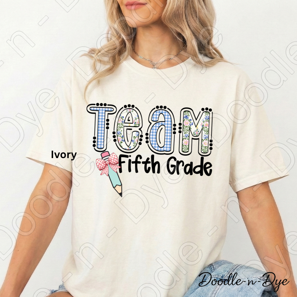Fifth Grade Teacher Shirt, Team Fifth Grade Teacher Comfort Colors Tee, Doodle-n-Dye Original Design, Teacher Shirt, Back to School Teacher Gift
