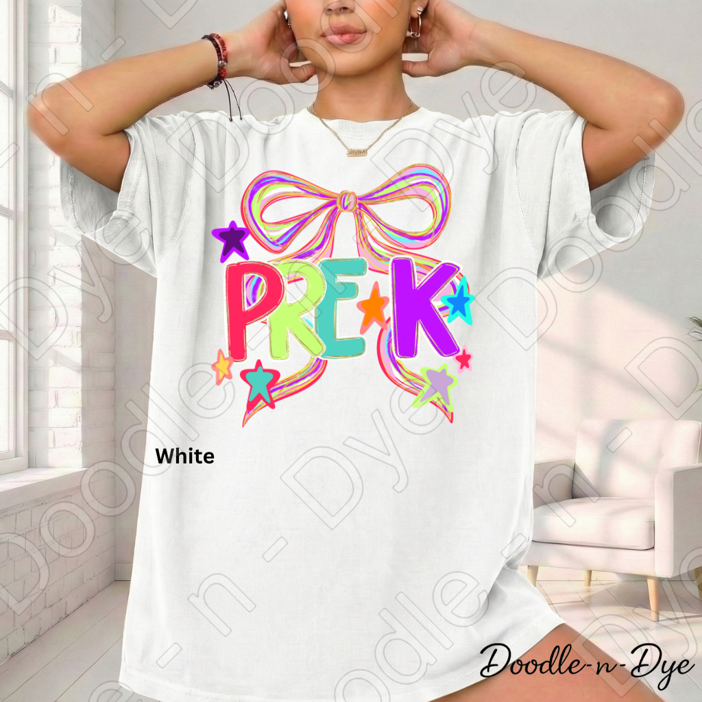 Pre-K Teacher Shirt – Colorful PRE-K Bow Tee | Comfort Colors Preschool Teacher Back to School Shirt