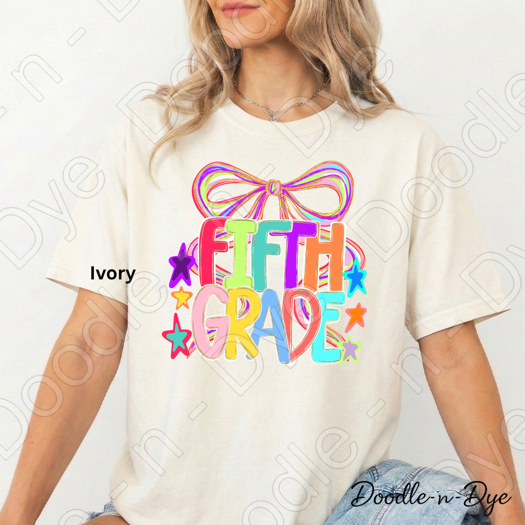 Fifth Grade Teacher Shirt, Colorful Fifth Grade Coquette Bow Tee, Grade Level Comfort Colors Back to School Teacher Shirt