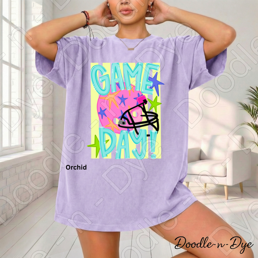 Game Day Comfort Colors Tee, Football Spirit Shirt for Women, Cute Game Day Outfit Idea, Colorful Football Helmet Tee, School Spirit and Sports Mom Shirt, Gift for Her