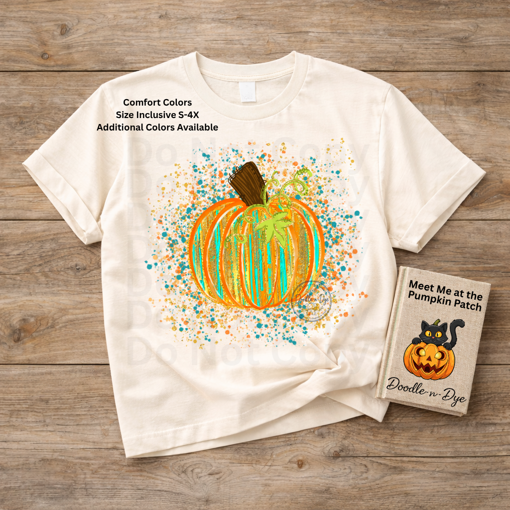 Watercolor Pumpkin Shirt | Artistic Splatter Paint Fall Pumpkin Tee | Autumn Graphic T-Shirt | Comfort Colors® 1717 | Pumpkin Patch Outfit | Cozy Fall Shirt
