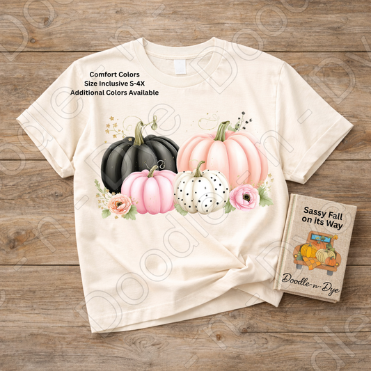 Shabby Chic Pumpkin Shirt, Pink & Black Pumpkin Tee, Fall Pumpkin Shirt, Comfort Colors 1717, Cottagecore Autumn Shirt, Cozy Fall Tee