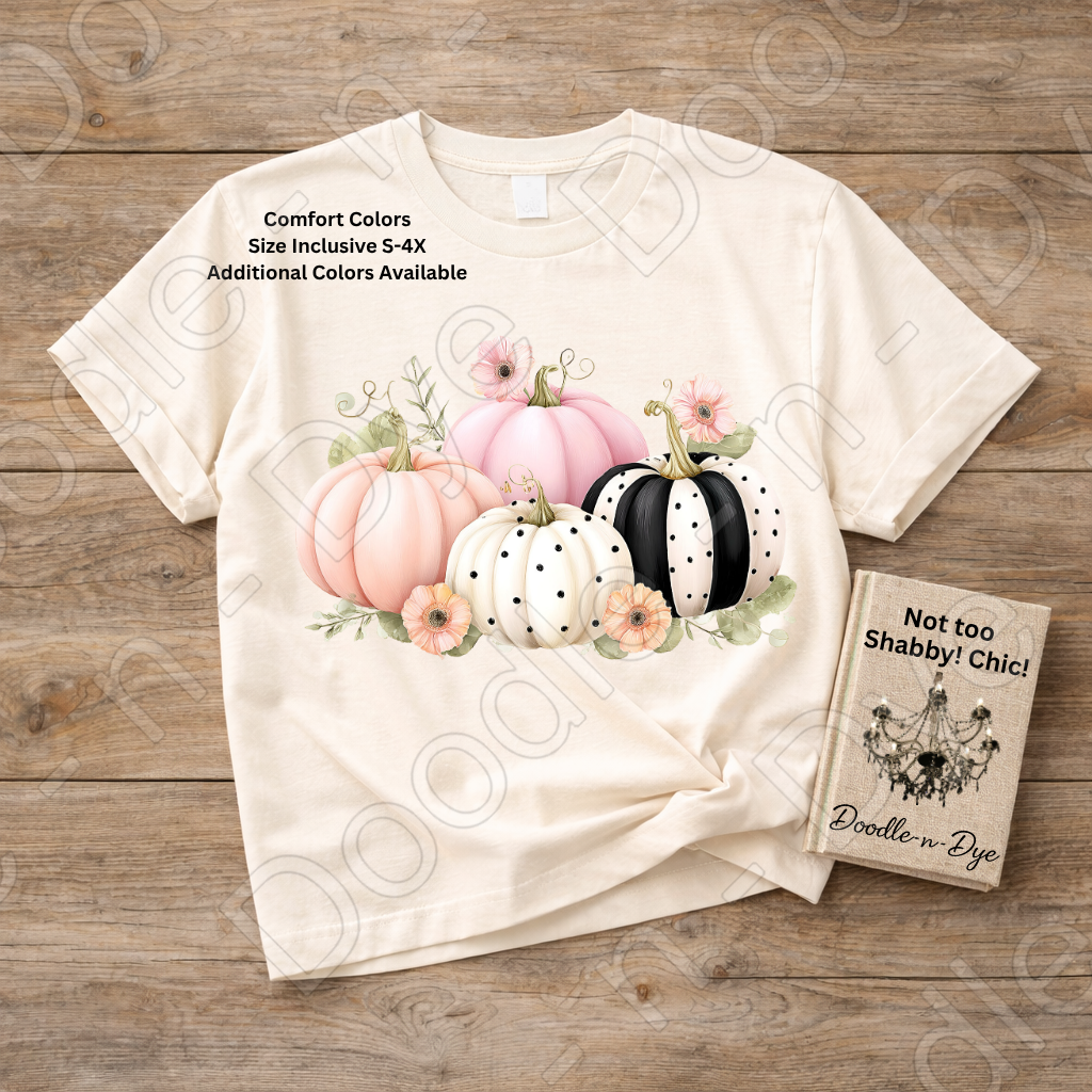 Shabby Chic Pumpkin Shirt, Pink Pumpkin Farmhouse Tee, Comfort Colors Fall Shirt, Cottagecore Pumpkin Shirt, Floral Autumn Graphic Tee