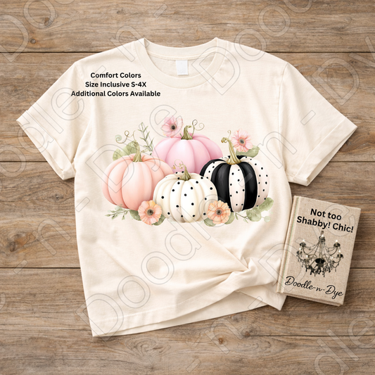 Shabby Chic Pumpkin Shirt, Pink Pumpkin Farmhouse Tee, Comfort Colors Fall Shirt, Cottagecore Pumpkin Shirt, Floral Autumn Graphic Tee