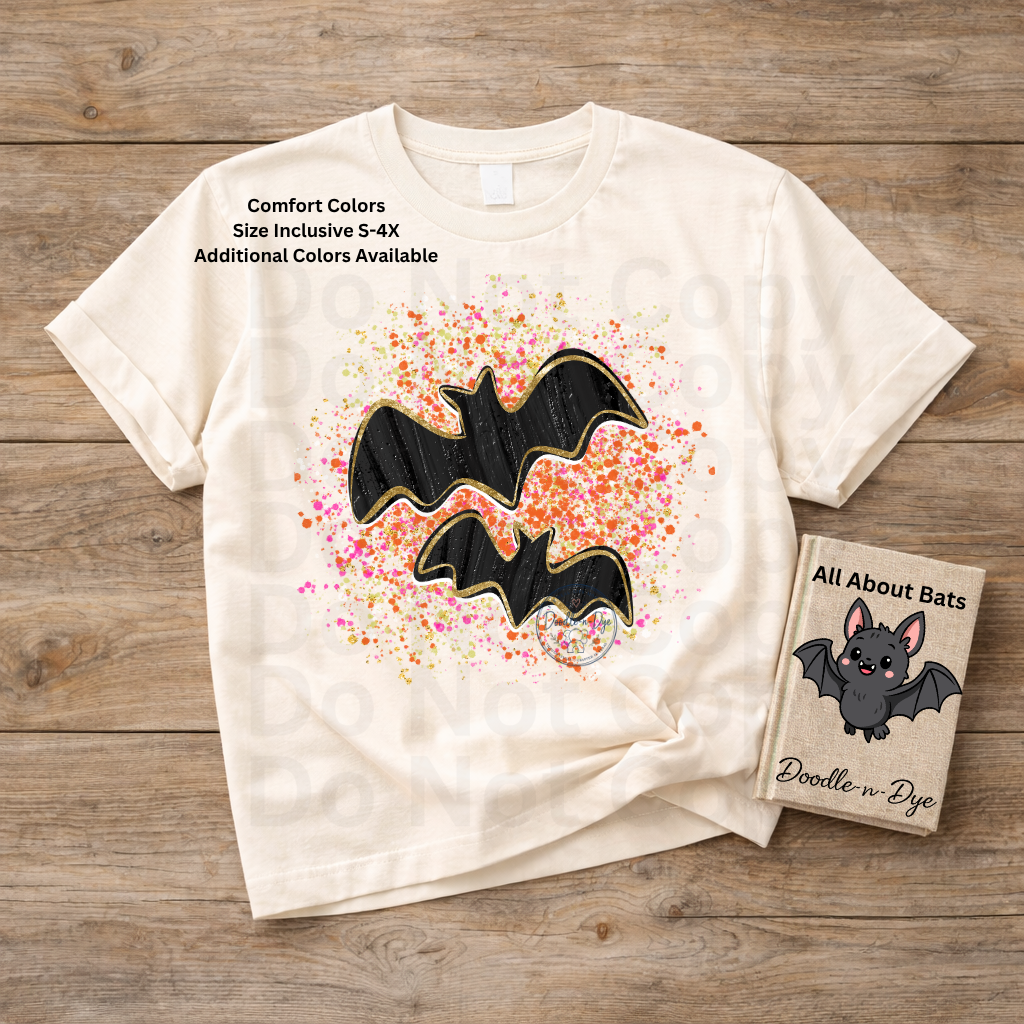 Black Bat Halloween Shirt | Cute Bat Graphic Tee | Spooky Season Shirt | Comfort Colors® 1717 Halloween T-Shirt | Fall Splattered Paint Graphic Tee