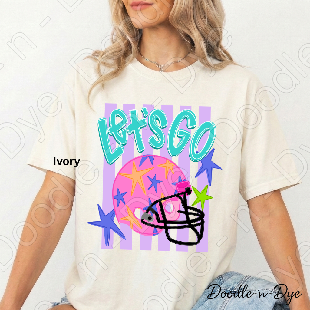 Let’s Go Comfort Colors Tee, Football Spirit Shirt for Women, Cute Game Day Outfit Idea, Colorful Football Helmet Tee, School Spirit and Sports Mom Shirt