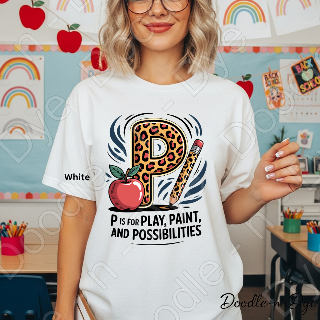Pre-K Teacher Shirt – P Is for Play Paint and Possibilities Tee | Comfort Colors Preschool Teacher Shirt