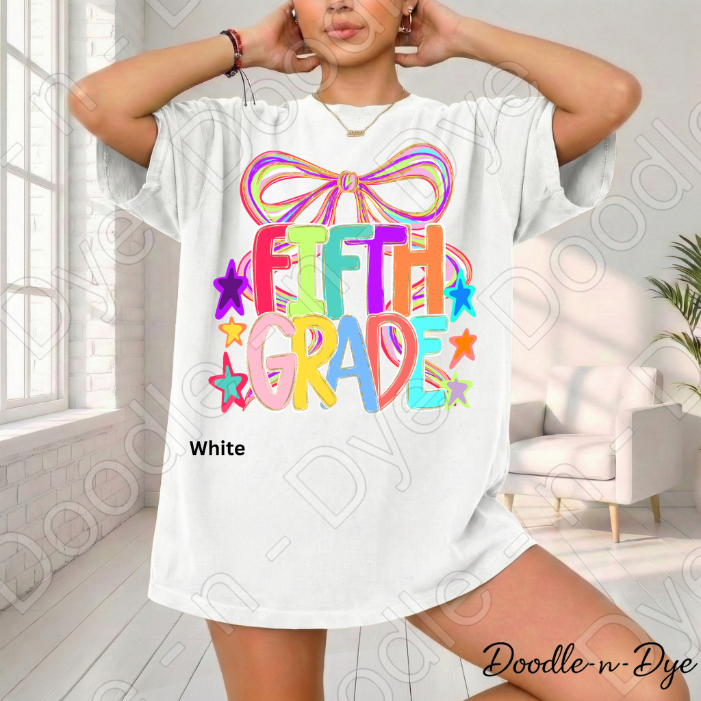 Fifth Grade Teacher Shirt, Colorful Fifth Grade Coquette Bow Tee, Grade Level Comfort Colors Back to School Teacher Shirt