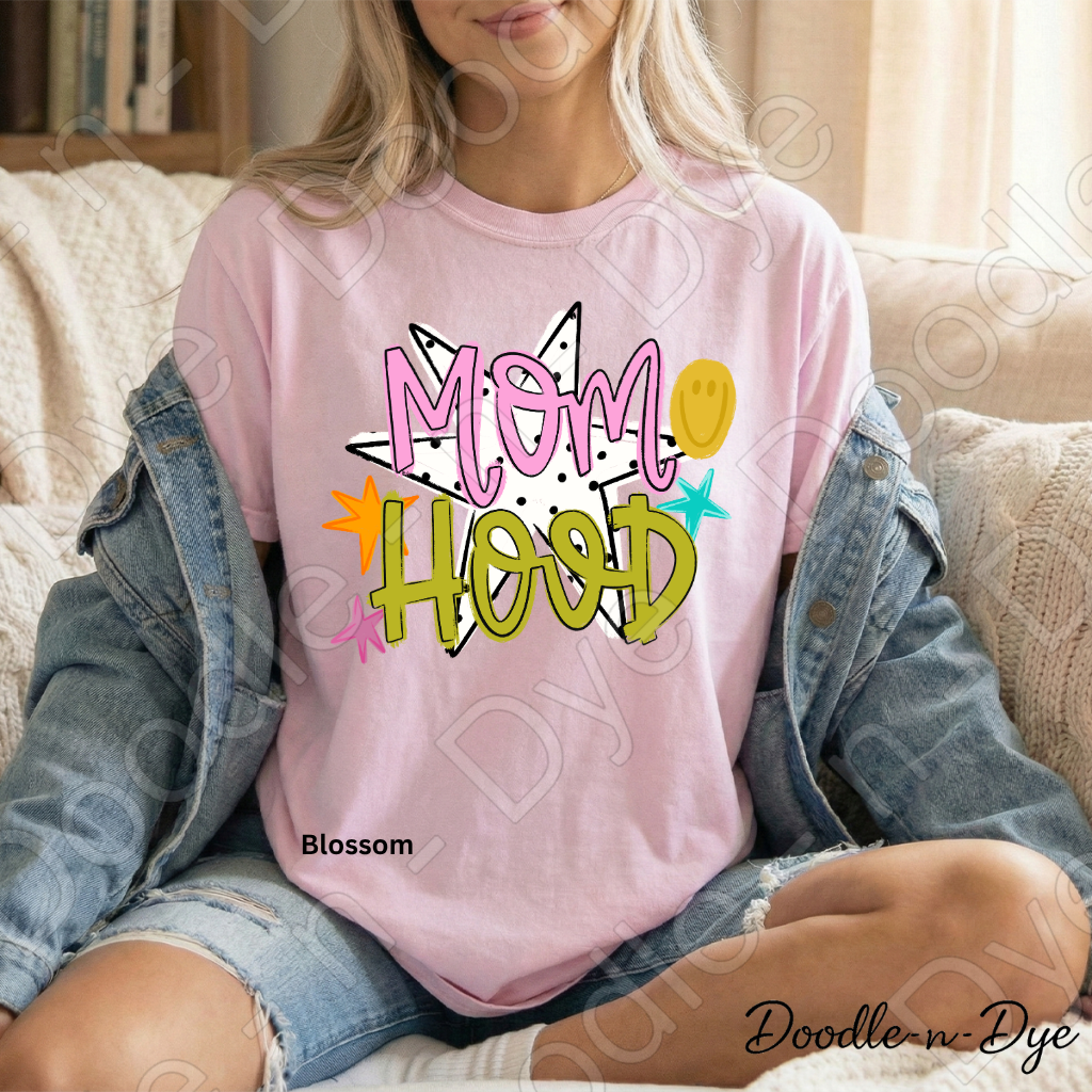 Mom Hood Comfort Colors Tee, Cute Mom Life Shirt for Everyday Wear, Trendy Motherhood Graphic Tee, Fun Mom Outfit Idea, Colorful Mom Life Shirt, Gift for Mom, Gift for Her