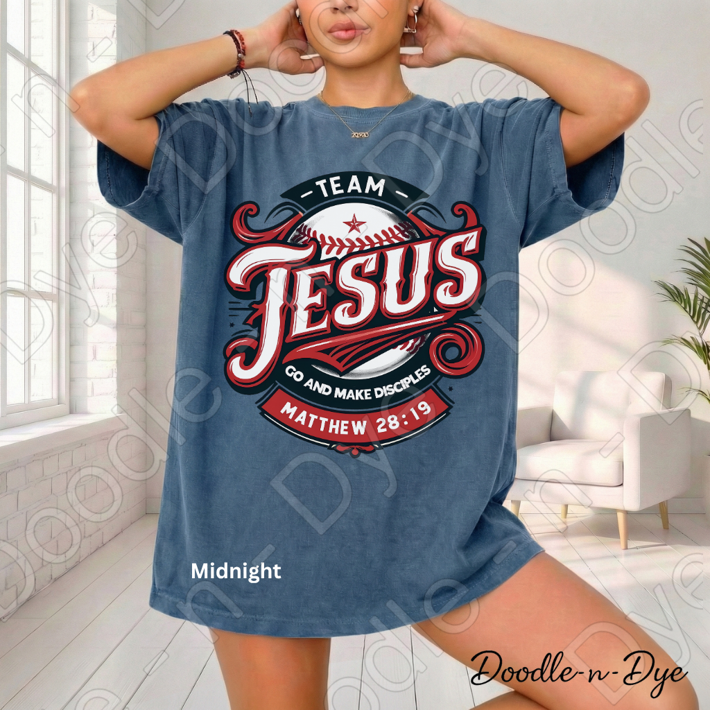 Team Jesus Comfort Colors Tee, Go and Make Disciples Shirt, Faith-Based T Shirt, Christian Baseball T-Shirt, Bible Verse Matthew 28:19 Tee