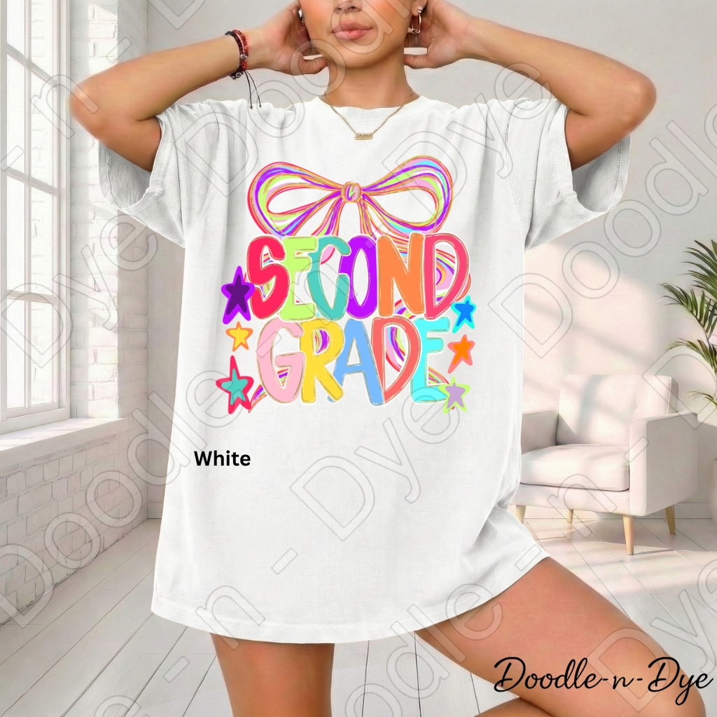 Second Grade Teacher Shirt, Colorful Second Grade Coquette Bow Tee, Grade Level Comfort Colors Back to School Teacher Shirt