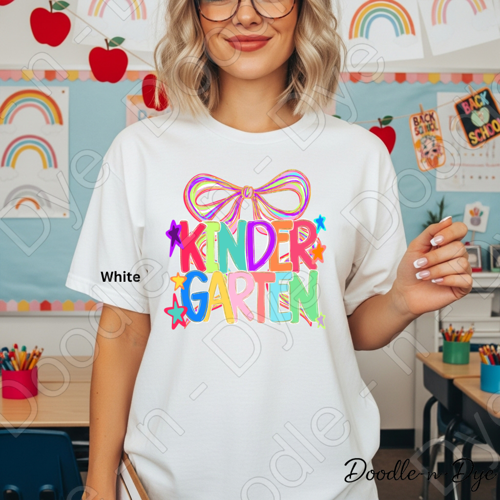 Kindergarten Teacher Coquette Bow Tee, Grade Level Comfort Colors Back to School Teacher Shirt