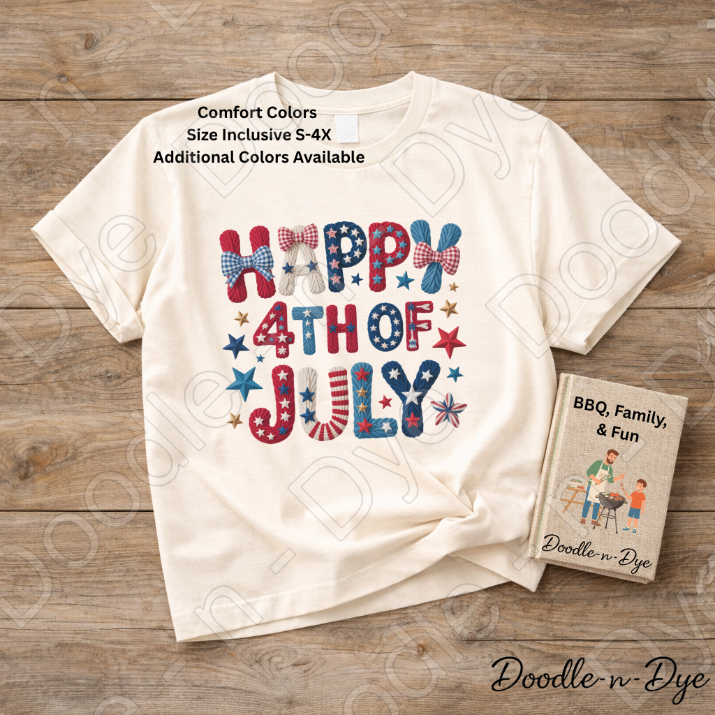Happy 4th of July Comfort Colors Tee, Red White & Blue Faux Stitch Shirt, Patriotic T Shirt, 4th of July T-Shirt