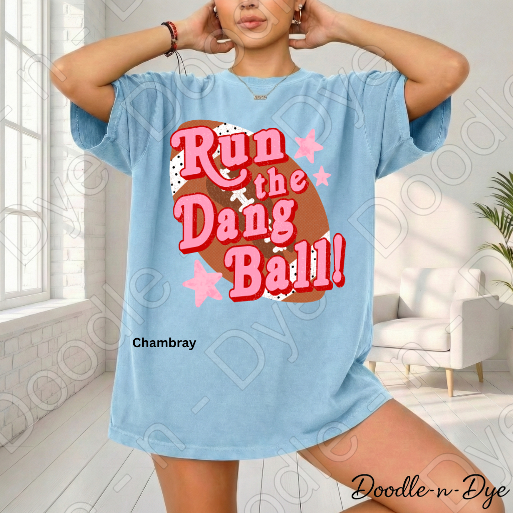 Football Run the Dang Ball Comfort Colors Tee, Football Spirit Shirt for Women, Cute Game Day Outfit Idea, Colorful Football Tee, School Spirit and Sports Mom Shirt, Gift for Mom, Gift for Her