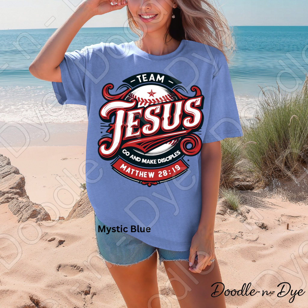 Team Jesus Comfort Colors Tee, Go and Make Disciples Shirt, Faith-Based T Shirt, Christian Baseball T-Shirt, Bible Verse Matthew 28:19 Tee