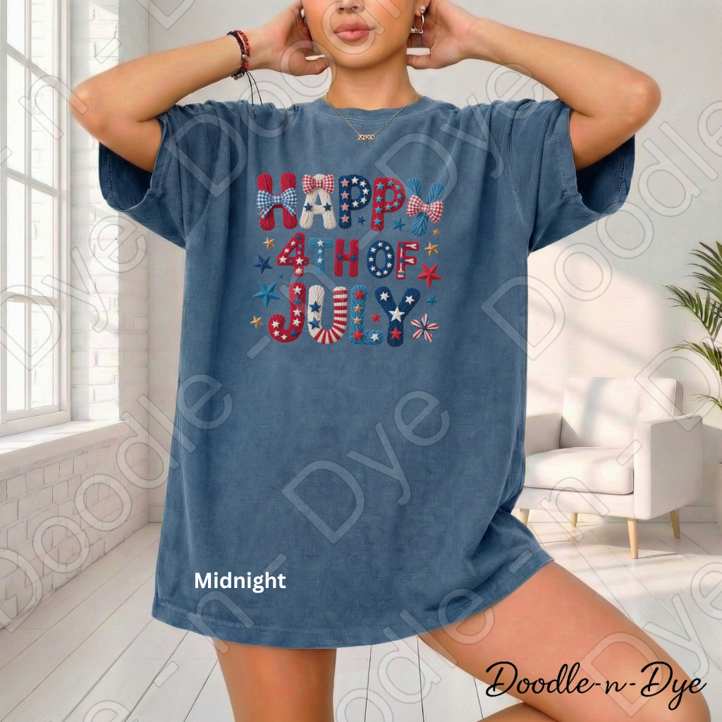 Happy 4th of July Comfort Colors Tee, Red White & Blue Faux Stitch Shirt, Patriotic T Shirt, 4th of July T-Shirt