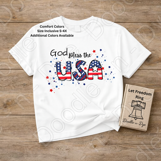 God Bless the USA Shirt, Comfort Colors Patriotic American Flag Tee, Patriotic T-Shirt, Family Matching Tees