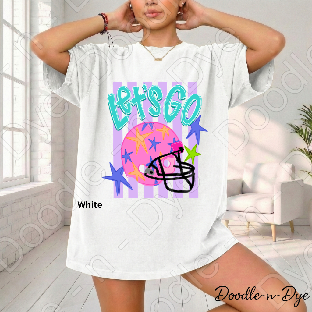 Let’s Go Comfort Colors Tee, Football Spirit Shirt for Women, Cute Game Day Outfit Idea, Colorful Football Helmet Tee, School Spirit and Sports Mom Shirt