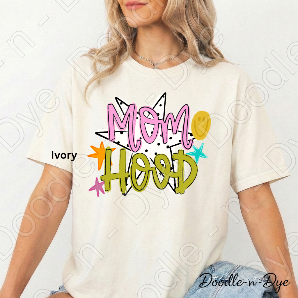 Mom Hood Comfort Colors Tee, Cute Mom Life Shirt for Everyday Wear, Trendy Motherhood Graphic Tee, Fun Mom Outfit Idea, Colorful Mom Life Shirt, Gift for Mom, Gift for Her