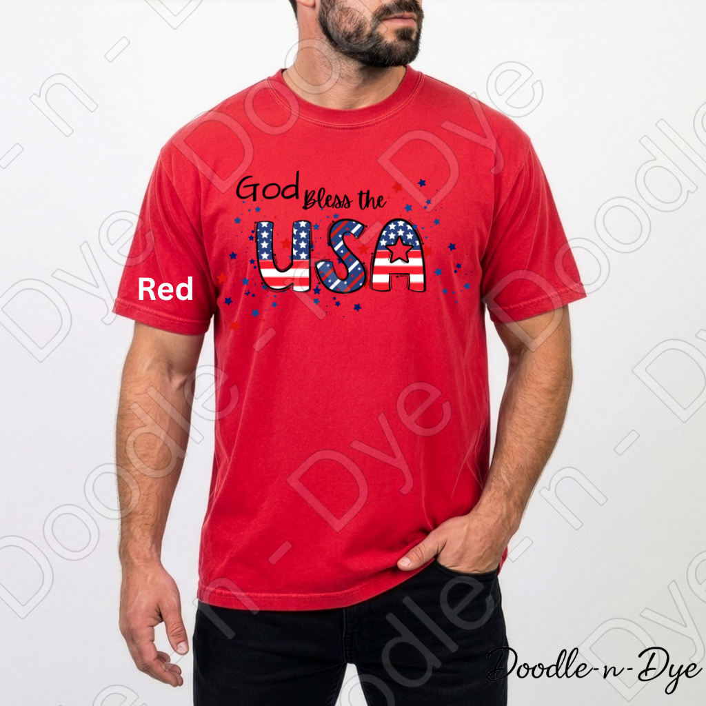 God Bless the USA Shirt, Comfort Colors Patriotic American Flag Tee, Patriotic T-Shirt, Family Matching Tees
