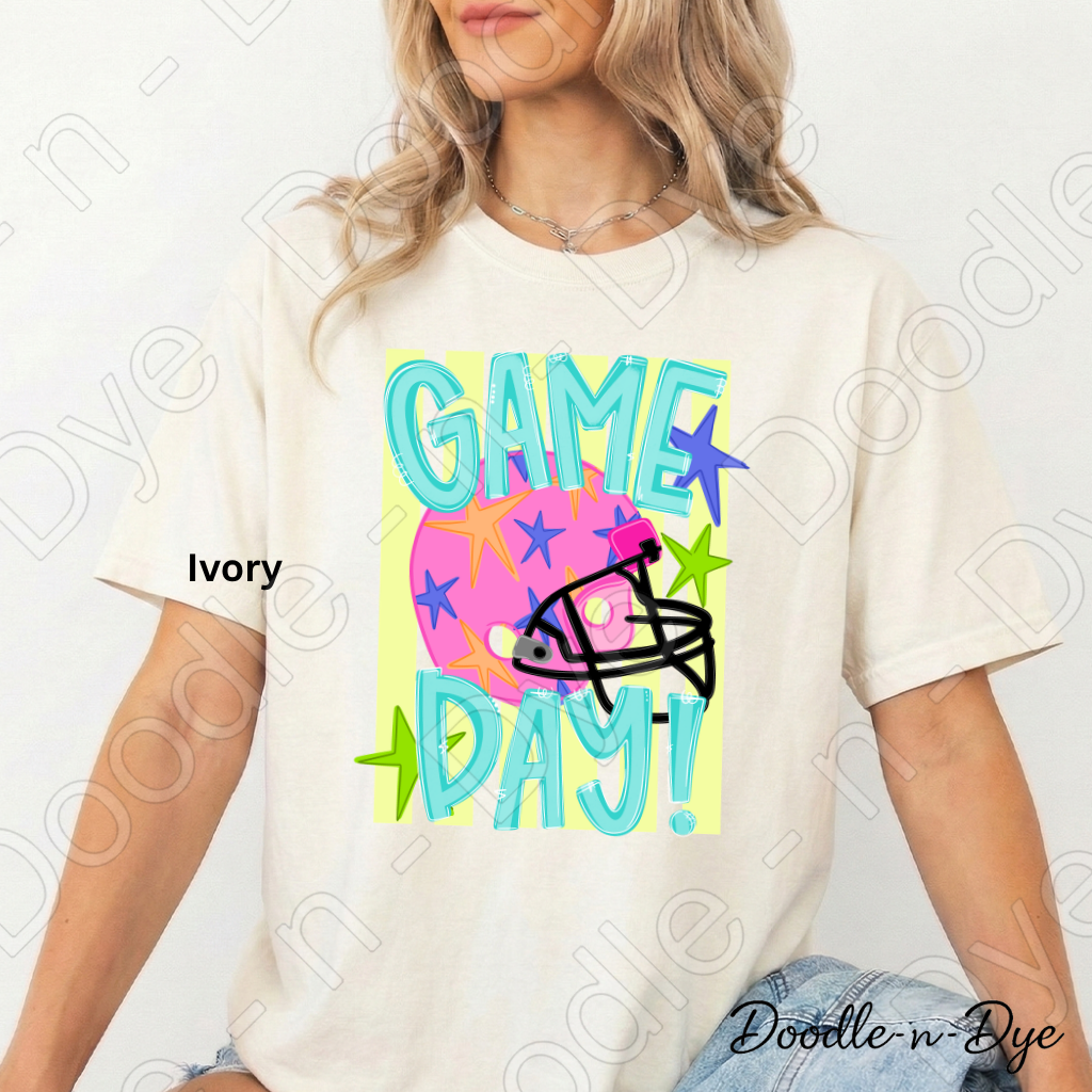 Game Day Comfort Colors Tee, Football Spirit Shirt for Women, Cute Game Day Outfit Idea, Colorful Football Helmet Tee, School Spirit and Sports Mom Shirt, Gift for Her