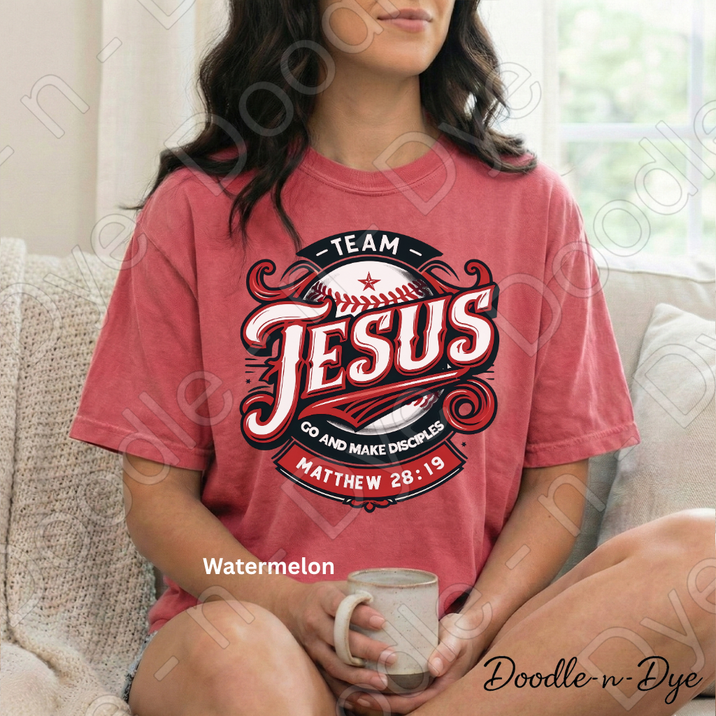 Team Jesus Comfort Colors Tee, Go and Make Disciples Shirt, Faith-Based T Shirt, Christian Baseball T-Shirt, Bible Verse Matthew 28:19 Tee