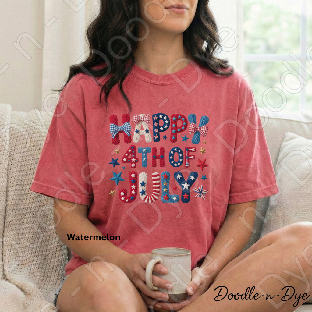 Happy 4th of July Comfort Colors Tee, Red White & Blue Faux Stitch Shirt, Patriotic T Shirt, 4th of July T-Shirt