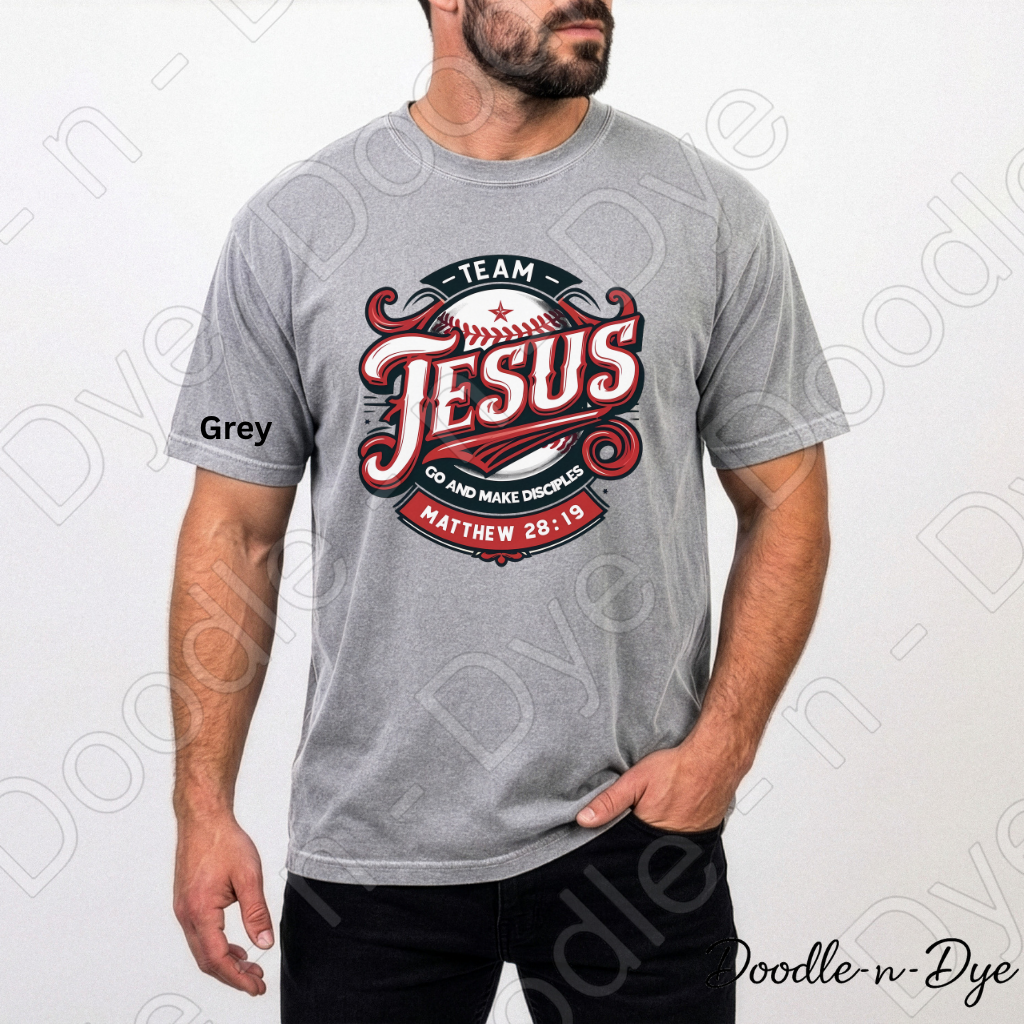 Team Jesus Comfort Colors Tee, Go and Make Disciples Shirt, Faith-Based T Shirt, Christian Baseball T-Shirt, Bible Verse Matthew 28:19 Tee