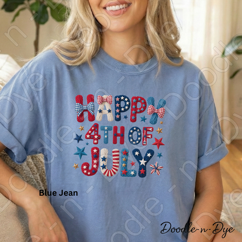 Happy 4th of July Comfort Colors Tee, Red White & Blue Faux Stitch Shirt, Patriotic T Shirt, 4th of July T-Shirt