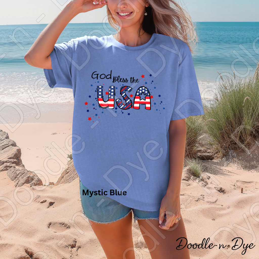 God Bless the USA Shirt, Comfort Colors Patriotic American Flag Tee, Patriotic T-Shirt, Family Matching Tees