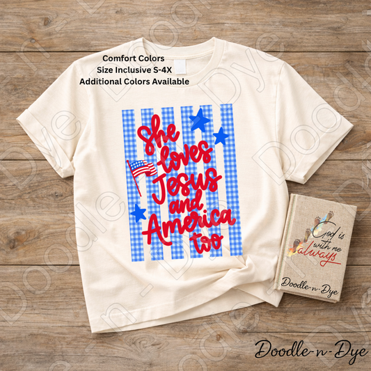 Patriotic Faith Comfort Colors Tee, She Loves Jesus & America Too Shirt, July 4th 250 Celebration Tee, Vintage USA Shirt