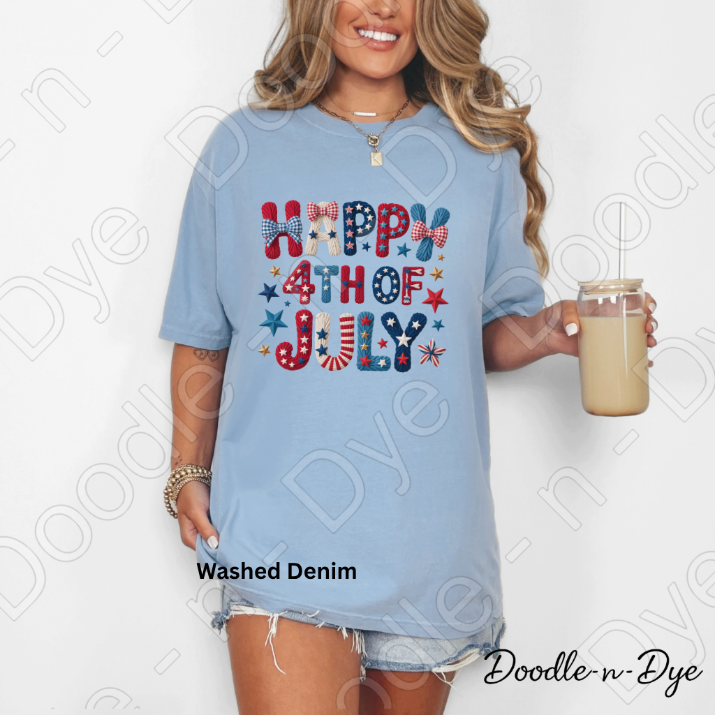 Happy 4th of July Comfort Colors Tee, Red White & Blue Faux Stitch Shirt, Patriotic T Shirt, 4th of July T-Shirt